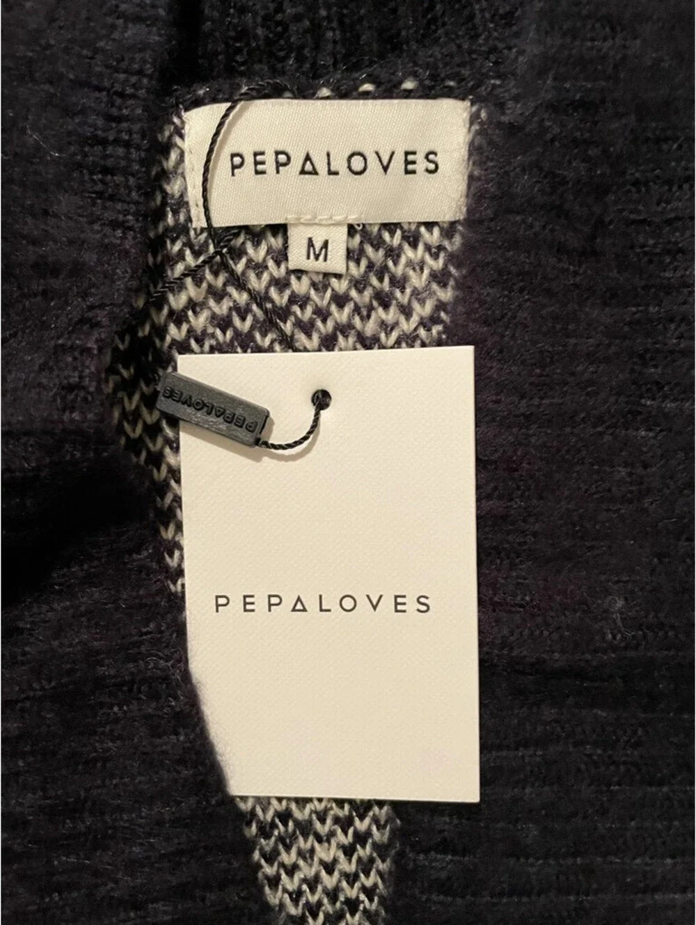 Pepaloves Womens Cardigan Sweater Black Abstract SS Tight Knit Size M New
